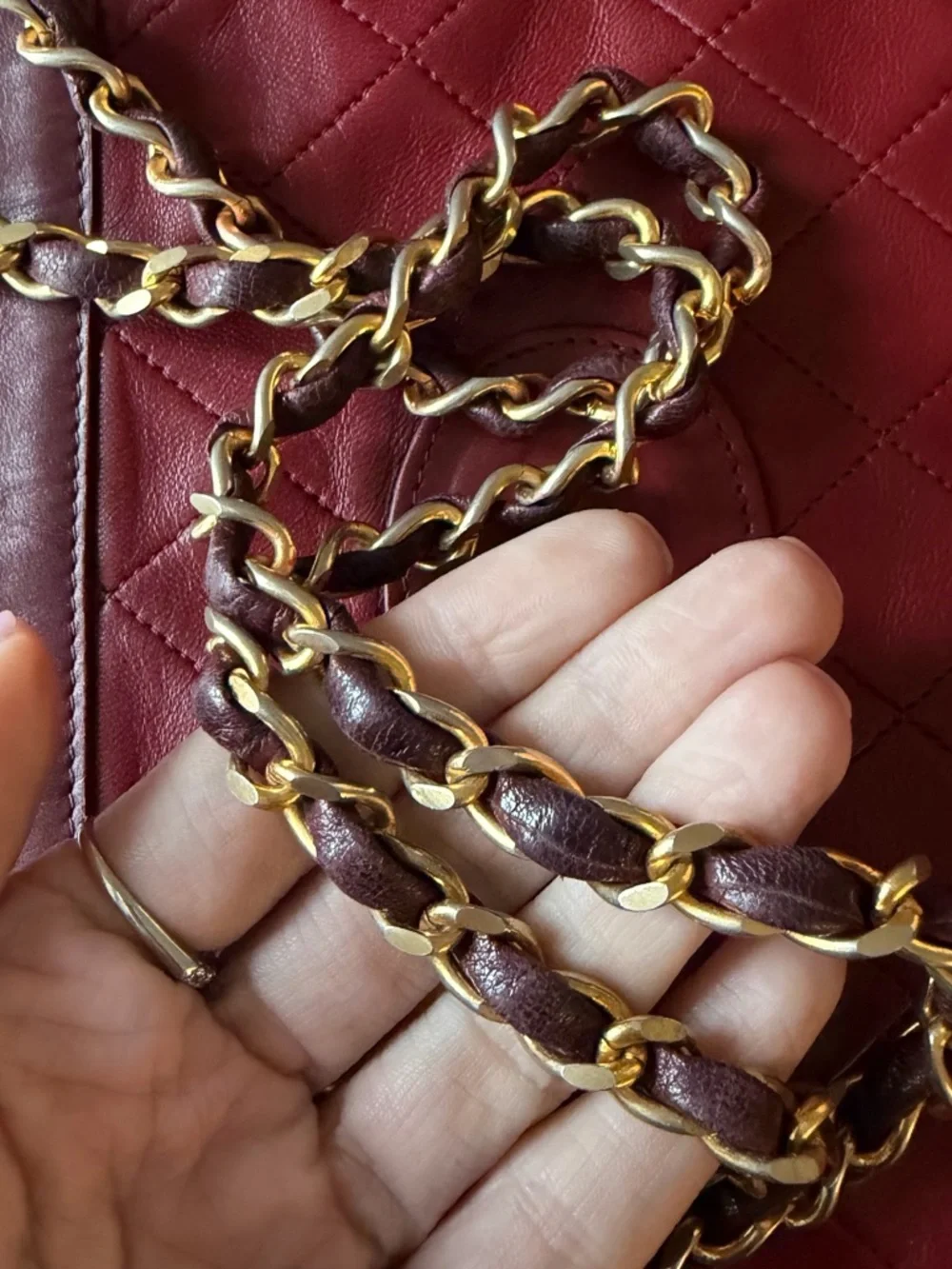 Chanel Vintage Two-Tone Lambskin Tote | Gold Hardware - Burgundy